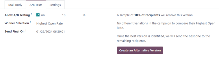 Xem tab Kiểm tra A/B trong ứng dụng LeanSoft Email Marketing.