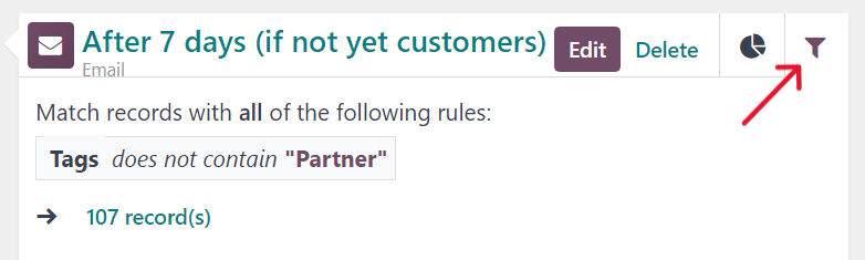 What a campaign activity filter tab looks like in LeanSoft Marketing Automation.