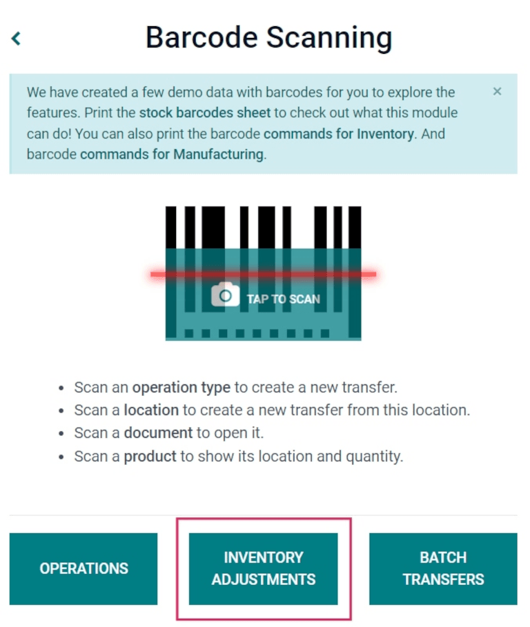 Màn hình khởi động ứng dụng Barcode với máy quét mã vạch.
