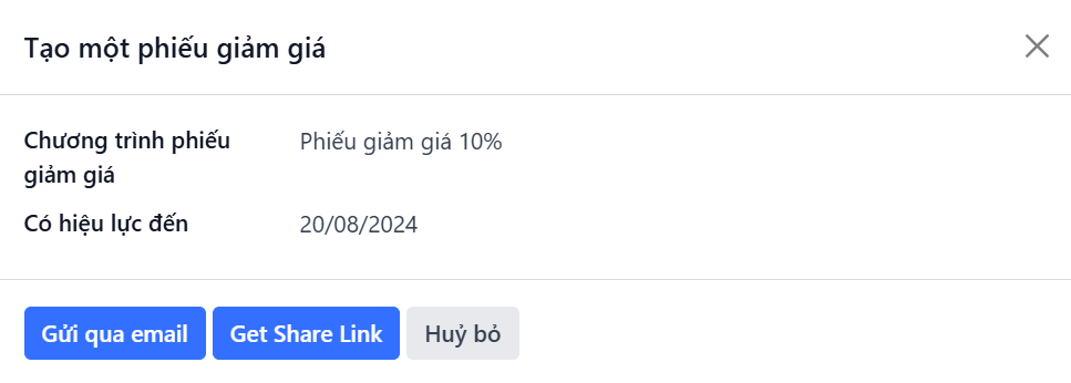 Xem cửa sổ tạo phiếu giảm giá.