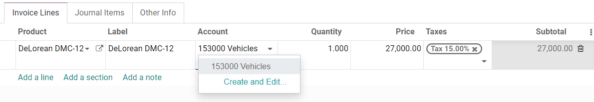 Selection of an Assets Account on a draft bill in LeanSoft Accounting