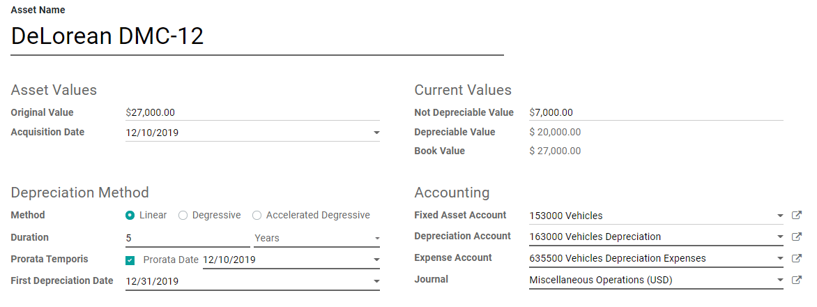 Assets entry in LeanSoft Accounting