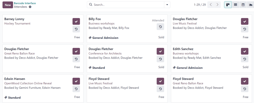 The Attendees page, via the Registration Desk, located in the LeanSoft Events application.