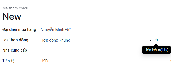 Mũi tên liên kết nội bộ bên cạnh trường Loại Thỏa thuận trên biểu mẫu đơn hàng mở.