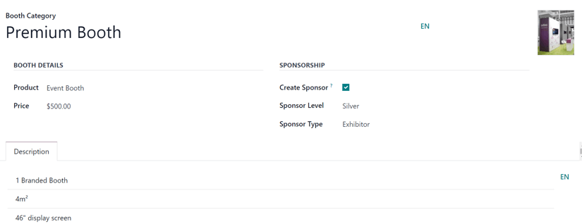 A typical booth category form in the LeanSoft Events application.