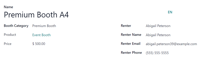 Typical booth form in the LeanSoft Events application.