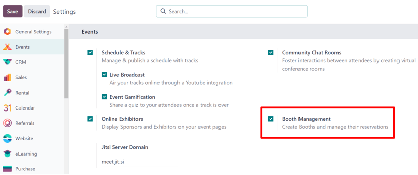 The Booth Management setting in the LeanSoft Events application.
