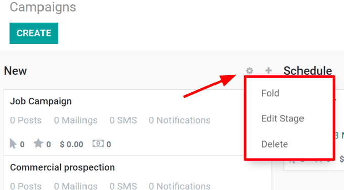 View of the campaigns page in the LeanSoft Social Marketing application.