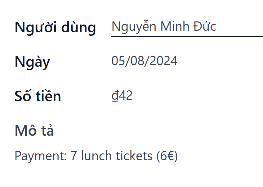 Mẫu giao dịch tiền mặt được điền cho một giao dịch $40,00.