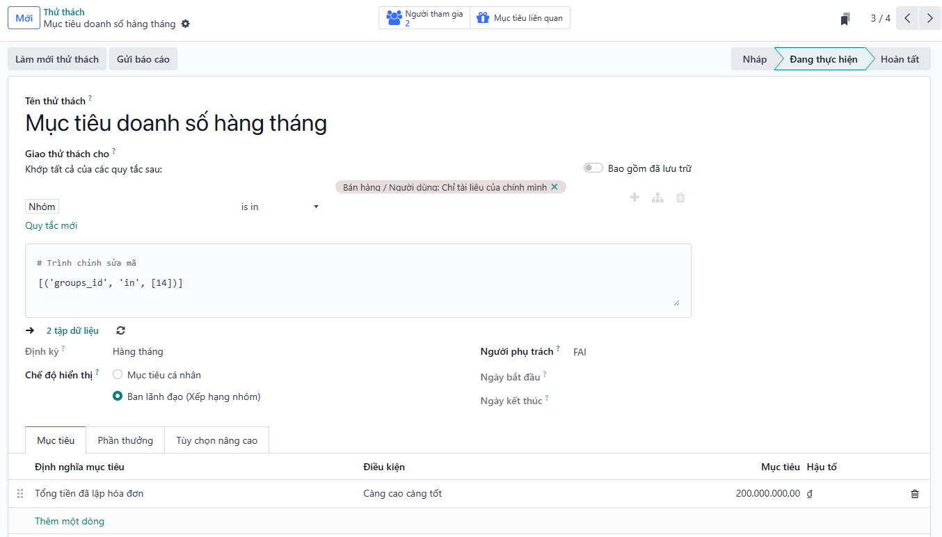 Hình ảnh của biểu mẫu thách thức và một thách thức được tạo cho LeanSoft Sales