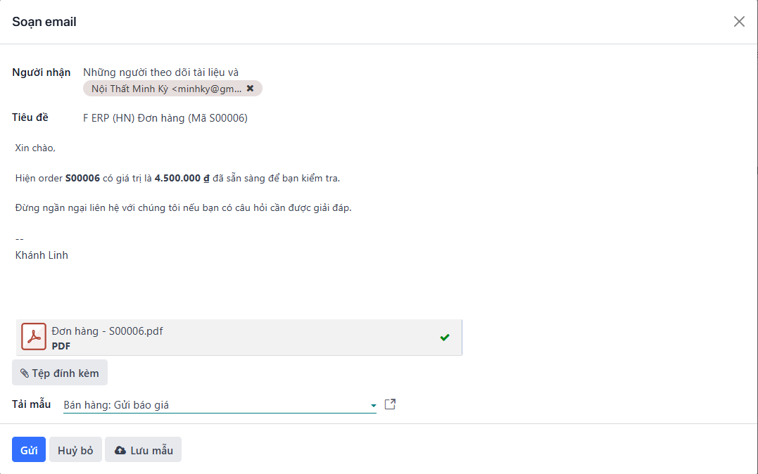 Chatter composer mở rộng đầy đủ trong ứng dụng CRM.