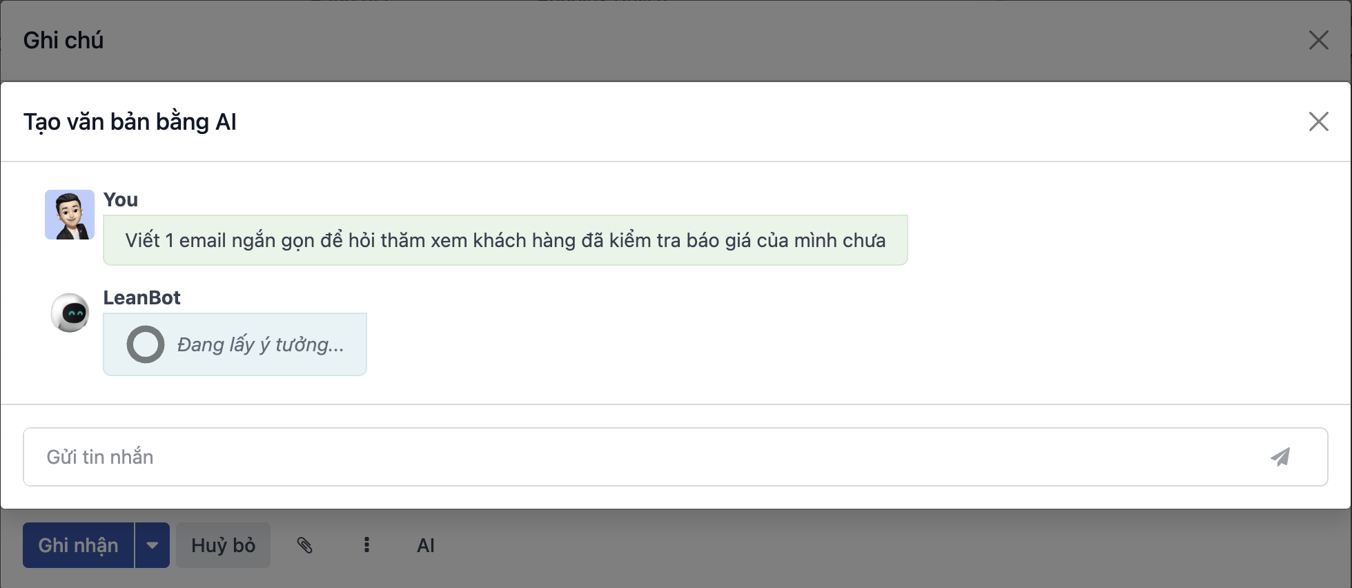 Cửa sổ bật lên tạo văn bản với AI.