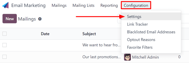 Xem menu Cấu hình với trang Cài đặt trong ứng dụng Email Marketing LeanSoft.