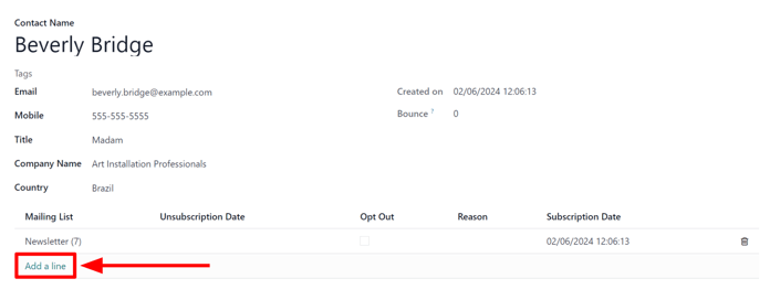 The Add a line for mailing lists on a standard contact form in LeanSoft Email Marketing.