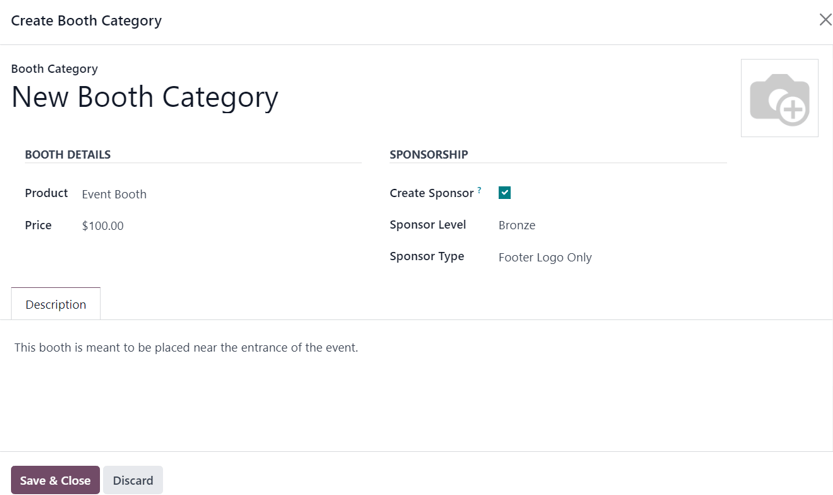 The Create Booth Category pop-up window in the LeanSoft Events application.