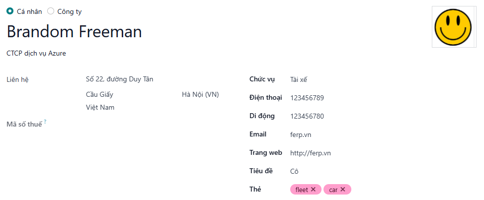 Phần trên của biểu mẫu tạo tài xế.