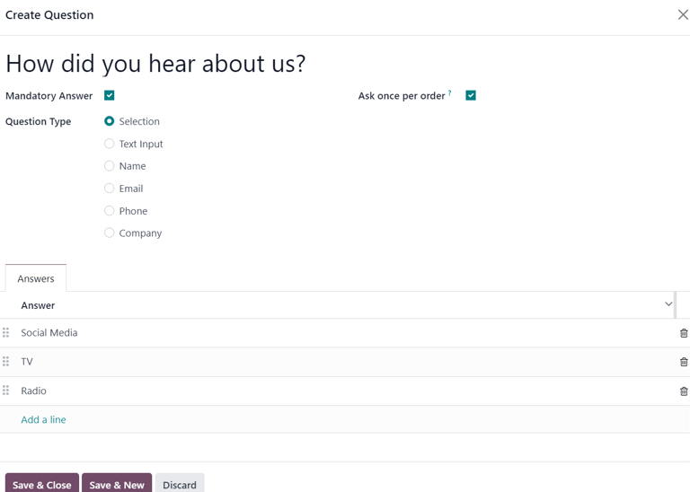 The Create Question pop-up window that appears in the LeanSoft Events application.