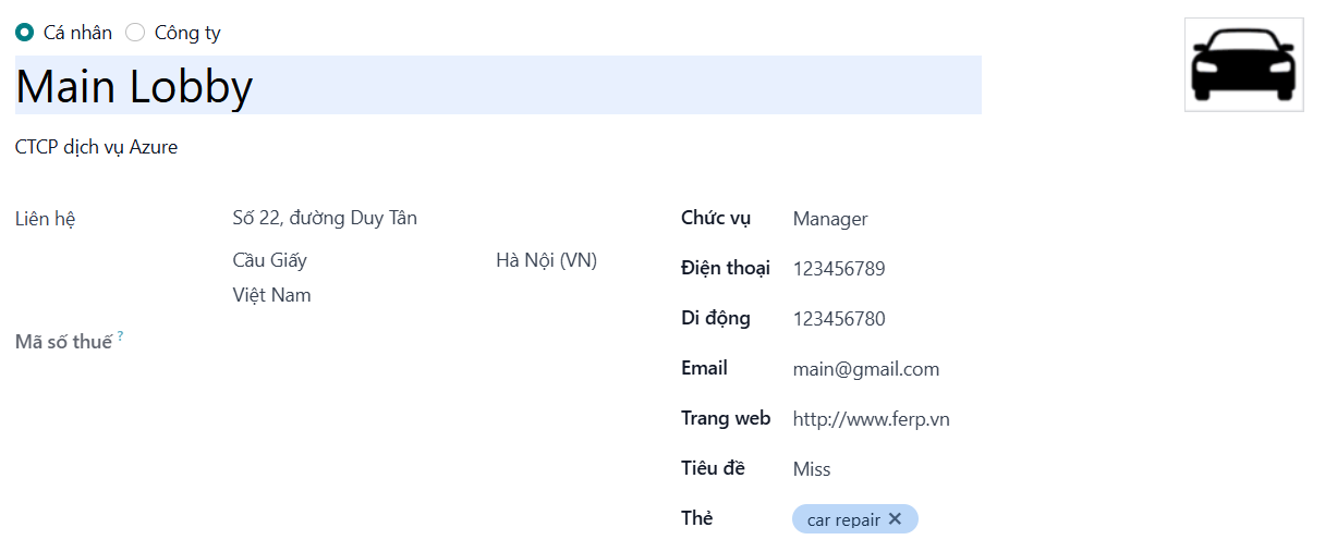Phần trên của biểu mẫu tạo nhà cung cấp.
