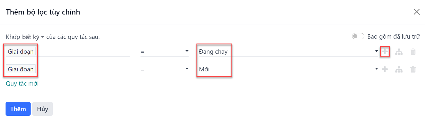 Các cài đặt bộ lọc để chỉ hiển thị dịch vụ mới và đang thực hiện.
