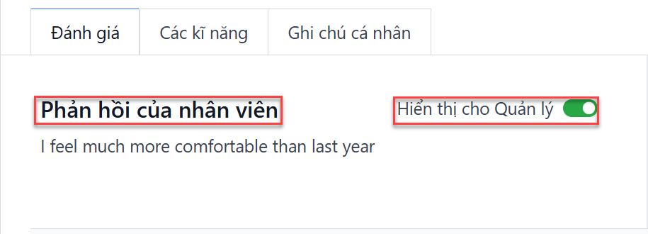 Phần phản hồi cho nhân viên với nút chuyển đổi được làm nổi bật.