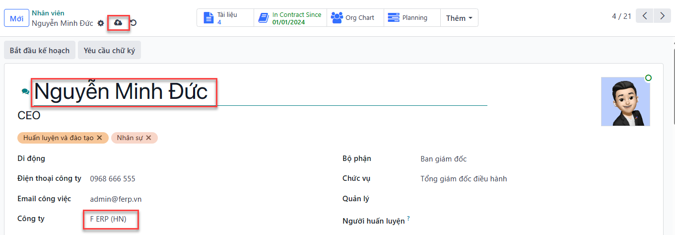 Một biểu mẫu nhân viên mới với các trường bắt buộc được đánh dấu.