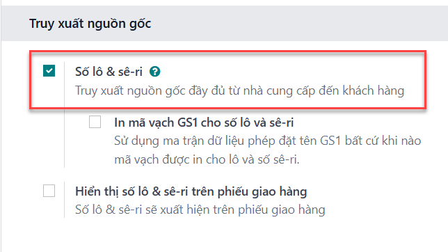 Kích hoạt số lô và số serial.