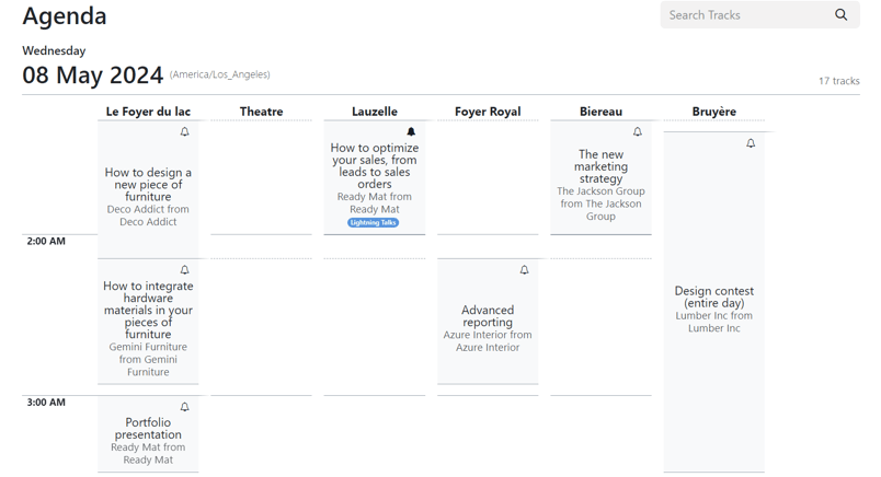The event Agenda page on the event website built with the LeanSoft Events application.