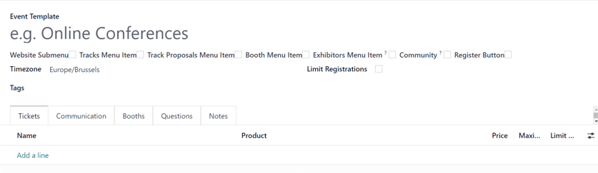A standard event template form in the LeanSoft Events application.