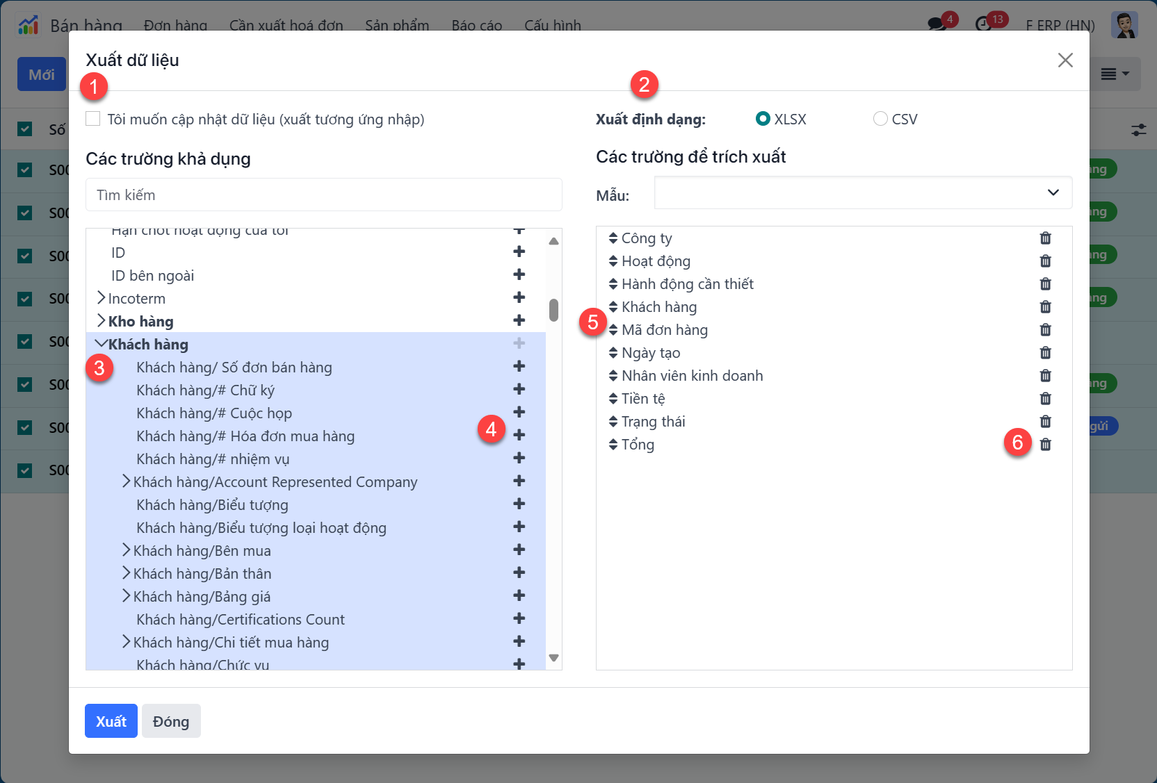 Tổng quan về các tùy chọn khi xuất dữ liệu trong LeanSoft.