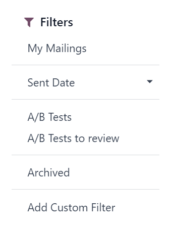 Xem các tùy chọn menu thả xuống bộ lọc trên bảng điều khiển Email Marketing LeanSoft.