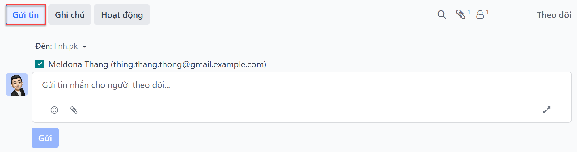 Gửi email từ phần trò chuyện.