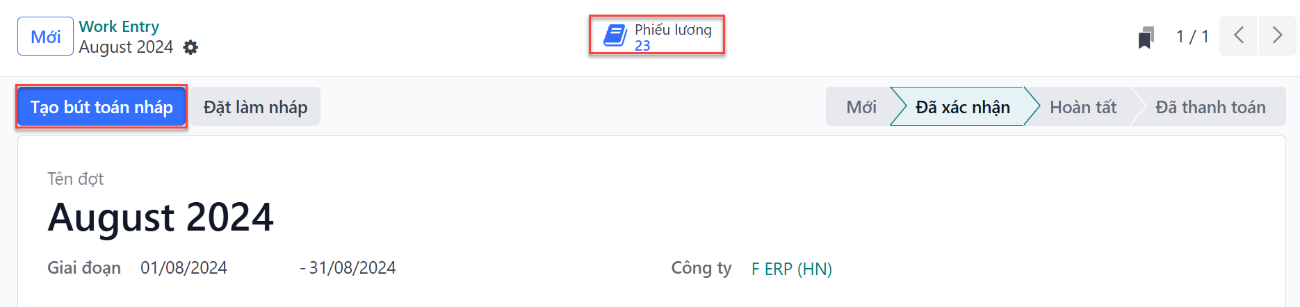 Thông tin xuất hiện khi tạo phiếu lương.