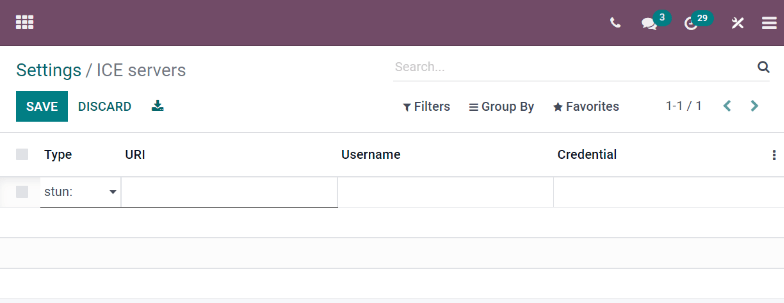 Trang "ICE servers" trong LeanSoft.
