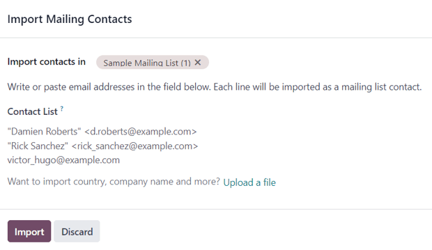 The import mailing contacts pop-up form that appears in LeanSoft Email Marketing.