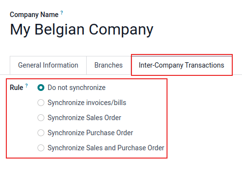 View of the settings page emphasizing the inter company transaction field in LeanSoft.
