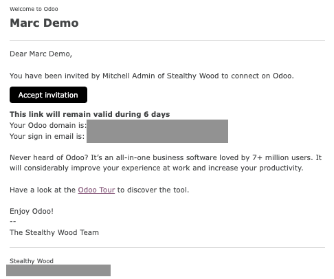 View of a user's form with a notification that the invitation email has been sent in LeanSoft.