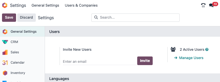 View of the settings page emphasizing the manage users field in LeanSoft.