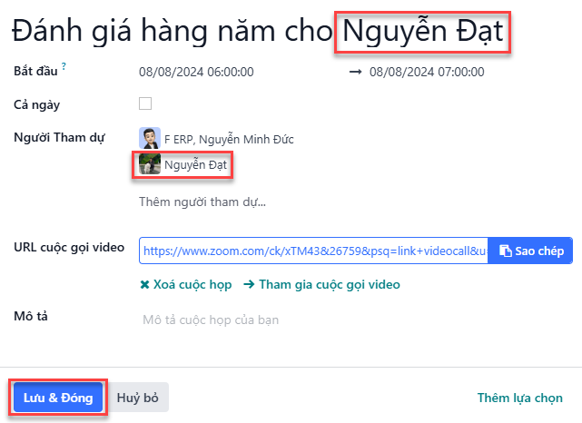 Biểu mẫu cuộc họp với tất cả thông tin đã nhập cho đánh giá hàng năm của Ronnie Hart.