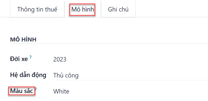 Biểu mẫu phương tiện mới, hiển thị phần thuế phương tiện.