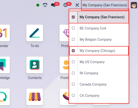 View of the companies menu through the main dashboard in LeanSoft.