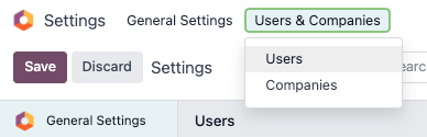 Users menu in the Users & Companies section of the Settings app of LeanSoft.