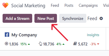 New Post button on the main dashboard of the LeanSoft Social Marketing application.