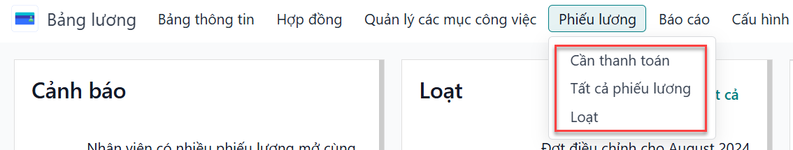 Chọn menu Phiếu Lương trong Payroll.