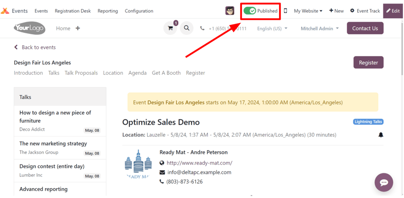 The track-related event submenu options on an event website built with LeanSoft Events.