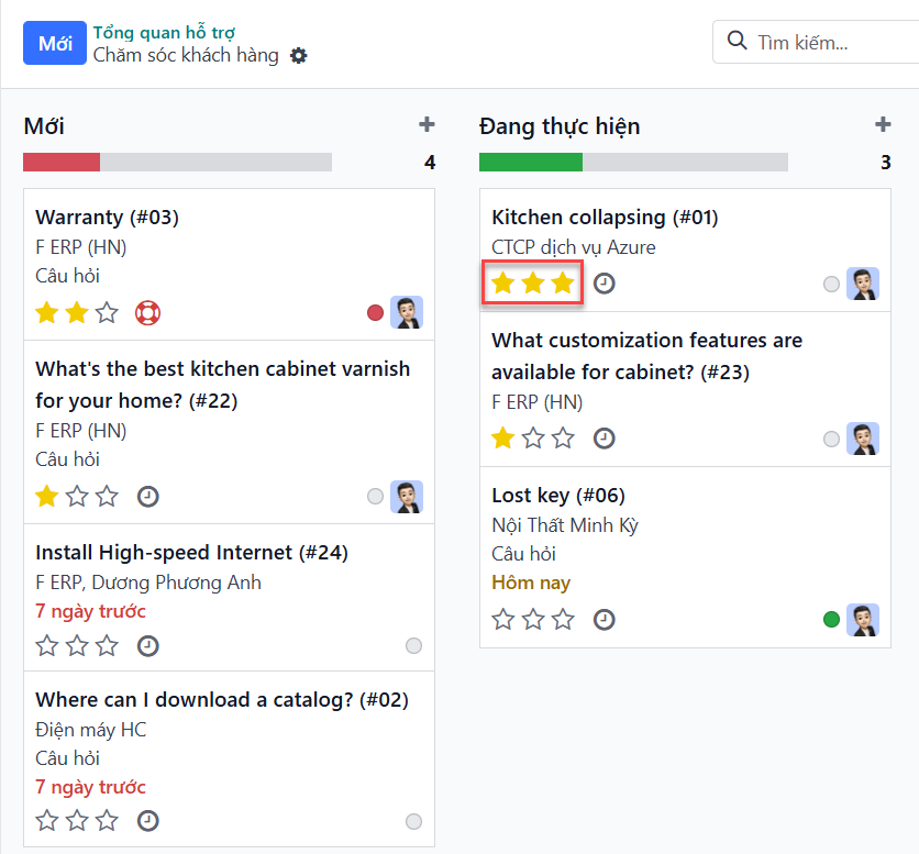Xem chế độ xem Kanban của một đội và các nhiệm vụ được ưu tiên trong LeanSoft Hỗ trợ.