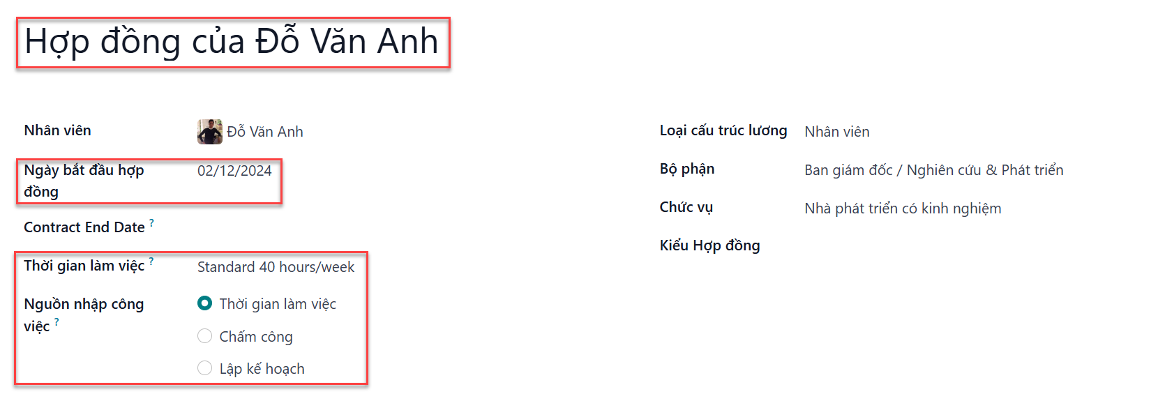 Biểu mẫu hợp đồng mới cần điền khi tạo hợp đồng mới, với các trường bắt buộc được viền đỏ.