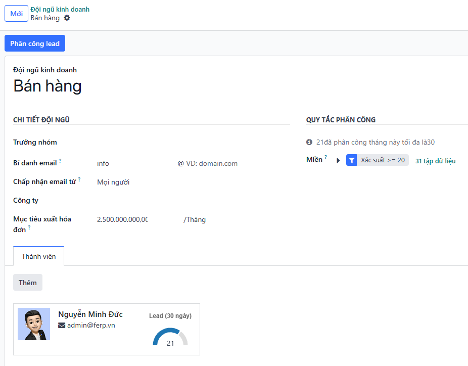 Tạo một nhóm bán hàng trong LeanSoft CRM.