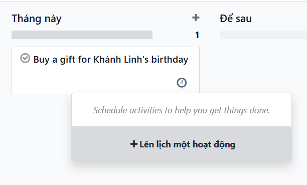 Lên lịch hoạt động từ bảng điều khiển Danh sách việc cần làm