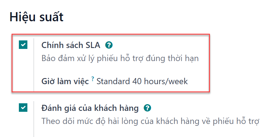 Xem trang của đội trong hỗ trợ tập trung vào cài đặt chính sách SLA.