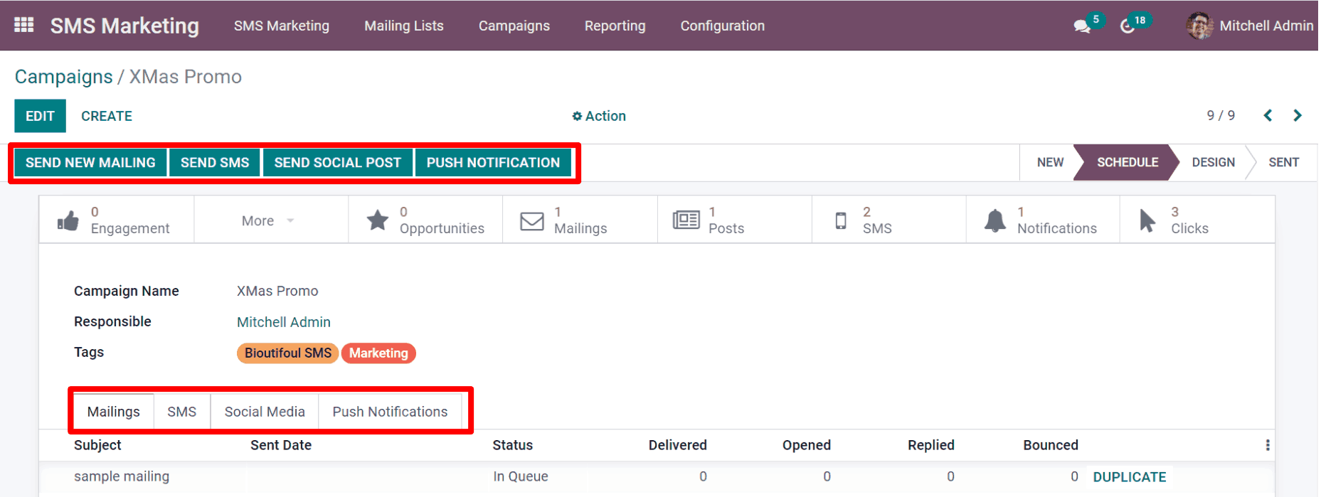 View of an SMS campaign template in LeanSoft SMS marketing.